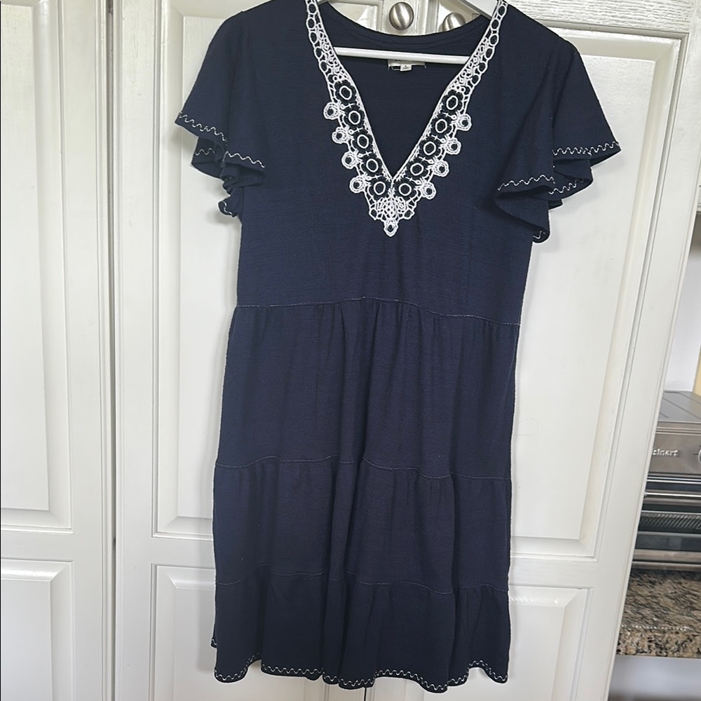 Max Studio Blue and White Flutter Sleeve Sundress